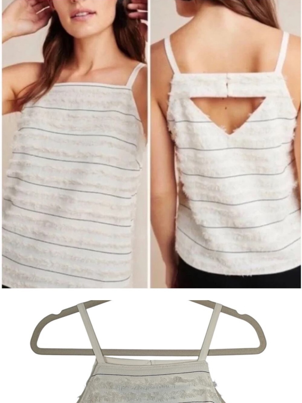NWT - Maeve White Fringe-Striped Spaghetti Strap Camisole